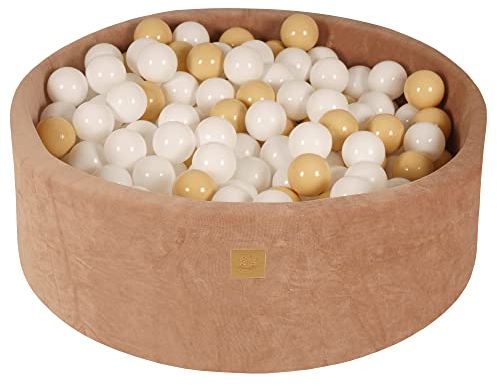 MEOWBABY Bällebad 90x30cm Samt - Bällebad Baby ab 1 Jahr - Bällebad Kinder Weichschaum Ballgruben mit 200 Bälle, Beige