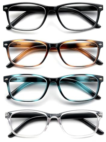 HEEYYOK Reading Glasses Men Women 4-Pack,Readers Glasses Comfortable Spring Hinges Flexible,Lgithweight Eyeglasses for Reading,Including 4 Pouch
