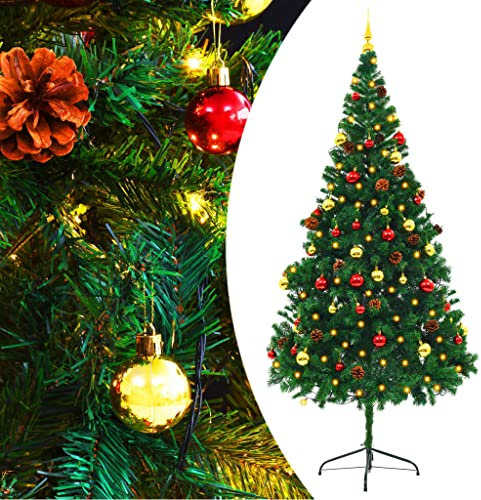 vidaXL Künstlicher Weihnachtsbaum mit Kugeln LEDs Tannenbaum Christbaum Dekobaum Kunstbaum Weihnachten Dekoration Weihnachtsdeko Grün 210cm