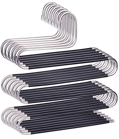 devesanter Hosenbügel, platzsparend, rutschfest, S-Form, Hosenbügel, Edelstahl, Kleiderbügel, Aufbewahrung, Organizer für Hosen, Jeans, Schals, Hängen, Schwarz, 6 Stück