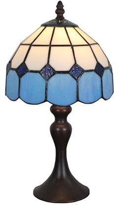 Tokira Tiffany Tischlampe Mediterraner Stil Blau, Mehrfarbiges Glas Mini Lampe für Schlafzimmer, 8 Zoll Klassisch Handgemacht Tischlampe Vintage für Kinderzimmer [Ohne Glühbirnen]