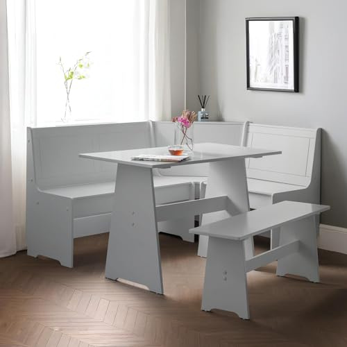 Julian Bowen Dove Grey Wood Newport Corner Dining Set with Storage Bench