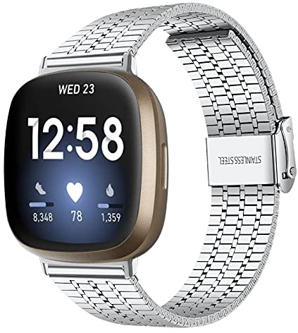 Ginamart Edelstahl-Armband, kompatibel mit Fitbit Versa 3 Armband/Versa 4, für Damen und Herren, Ersatz-Uhrenarmband aus Metall für Fitbit Sense/Sense 2