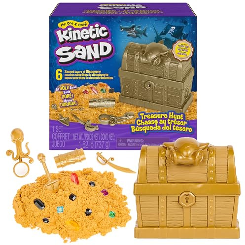 Kinetic Sand, Schatzsuche mit 14 Überraschungsoffenbarungen und 0,7 kg seltenem schimmerndem goldenem Spielsand, sensorisches Spielzeug für Kinder ab 3 Jahren