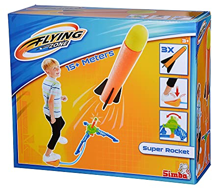 Simba 107206074 - Super Rakete, verstellbare Abschussvorrichtung, Rocket, 3 Raketen aus Schaumstoffmaterial, 24cm, Outdoor, Gartenspielzeug, Flugspielzeug, ab 3 Jahren
