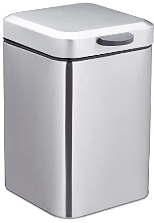 Relaxdays Kosmetikeimer Wandmontage, 3 Liter, Badabfalleimer eckig, mit Absenkautomatik, HBT: 24,5 x 16 x 23 cm, silber