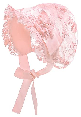 TiaoBug Baby Mädchen Spitzen Bonnet Haube Rokoko Stil Mütze Hut mit Schleife Bindenbändern Prinzessin Kopfbedeckung Rosa 0-12 Monate