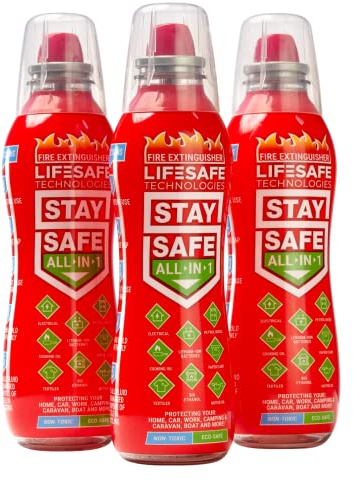 StaySafe All-in-1 Fire Extinguisher, 3-Pack | For Home, Kitchen, Car, Caravan, Camping | The compact extinguisher that tackles multiple types of fire