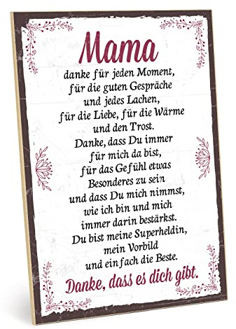 TypeStoff Holzschild mit Spruch – DANKE MAMA – Vintage-Look mit Zitat als Geschenk und Dekoration zum Thema Liebe, Mutter und Familie - HS-00400-X