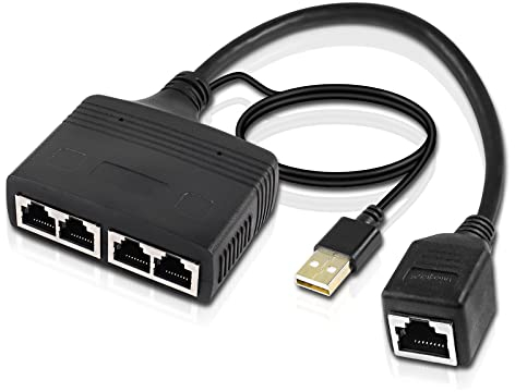 XMSJSIY Ethernet Splitter 1 bis 4 Internet Ethernet Switch RJ45 weiblich zu 4 weiblich Netzwerk Teiler Adapter Konverter 100Mbps High Speed LAN Verteiler für Cat5/5e/6/7/8 (1 weiblich zu 4 weiblich)