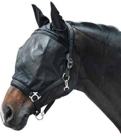 Waldhausen Fliegenmaske Premium mit Halfter, mit Ohrenschutz, schwarz, WB