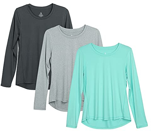 icyzone Camisetas de entrenamiento de manga larga para mujeres - Paquete de 3 camisetas atléticas, tops para correr, ejercicio y yoga, XXL