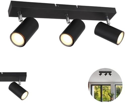 Deckenlampe schwarz 3-Flammig LED Deckenstrahler Schwenkbar GU10 Spotbalken Deckenlampe Spotblaken schwarz Modern Strahler Deckenspot Küchenleuchte schwenkbar Wohnzimmer (3er Spot Schwarz)