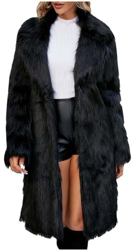 Dyhxuan Kunstpelze Mantel Damen Lang Modische Einfarbige Fleece Kunstfell Mantel Langarm Umlegekragen Pelzimitat-Mantel Warm Cardigan Faux Pelzmantel Herbst Winter Winterjacke Pelzmantel Fellmantel