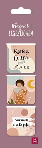 Magnetlesezeichen Kaffee, Couch und Bücher: Magnetische Lesezeichen als ideales Geschenk für Buchliebhaber*innen und Bücherwürmer (Magnetlesezeichen, 3er-Set)