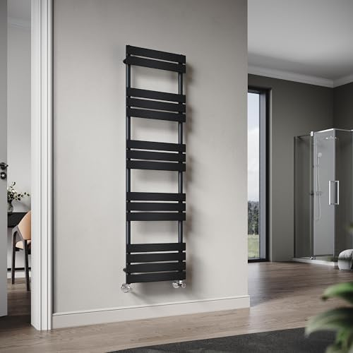 ELEGANT Designer Flat Panel Heated Towel Rail Black Bathroom Wall Mounted Ladder Radiator 1600 x 450 mm Modern Central Heating Warmer Towel Radiator