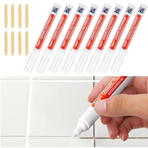 8 Piezas Plumas de Azulejos Marcador de Reparación Bolígrafo Restaurador de Lechada de Pared Pluma de Relleno de Lechada para Restaurar Azulejos Piso Pared Baños Cocina(Blanco)