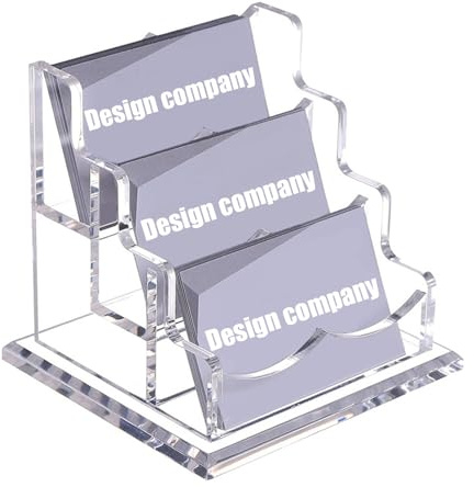 Realand Acryl-Visitenkartenhalter, Schreibtisch, transparenter Desktop-Visitenkarten-Präsentationsständer mit dickem Boden, Namenskarten-Organizer für Büro, Ausstellung, 3 Fächer, 1 Packung