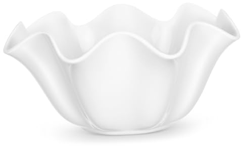 Zerodeko Cuencos De Cerámica Blancos Borde Rizado Cuenco Para Comida Multifunción Para Servir Ensaladas y Postres Fiestas o Cenas Caseras
