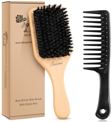 Bsisme Hair Brush, Boar Bristle Hair Brushes for Women Men Kid, Natural Pure Bristles Paddle Brush for Thin Fine Long Curly Hair, Restore Shine and Texture, Enhance Hair Shine and Health