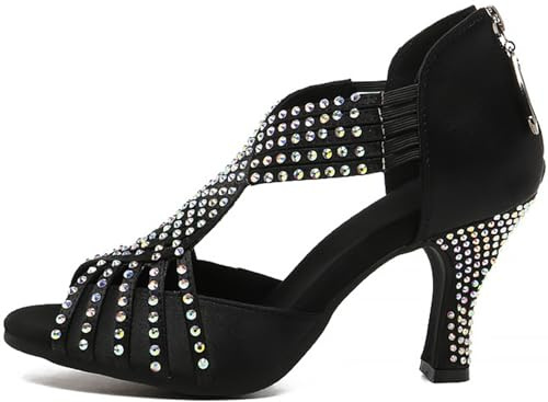 Zapatos de Baile Latino para Mujer Sandalia de Danza de Tacón Alto Zapatos Brillantes para Boda, Fiesta (Negro, Adulto, Mujer, 36, Números, Sistema Tallas Calzado EU, Mediano)