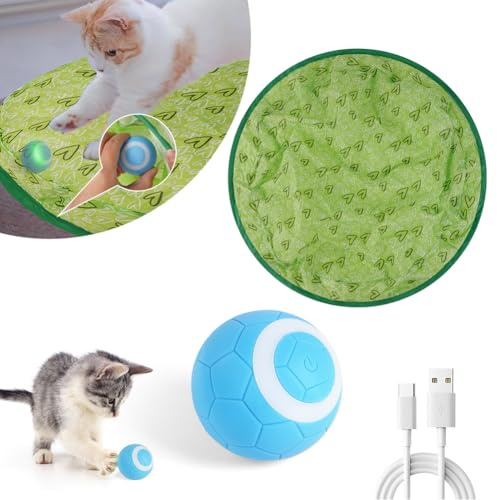 Adiwo Interaktives Katzenspielzeug - Intelligenter 360 Grad drehbarer automatischer Katzenball mit LED-Licht für Indoor-Katzen, Jagd-Übungsmatte zur Stimulierung der instinktiven Jagd