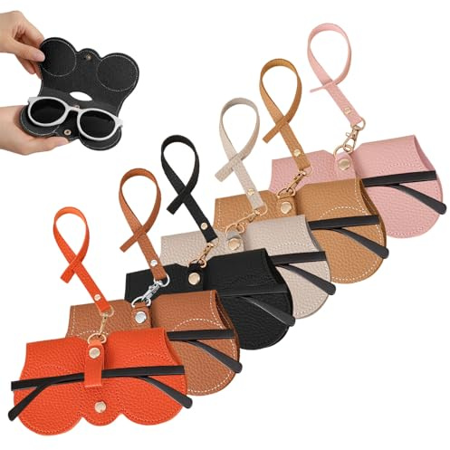 FUIPVGI Brillenetui aus weichem Leder mit Umhängeband, schmal, tragbar, Sonnenbrillenhalter, Brillenetui, tragbare schlanke Sonnenbrillen-Tasche, kratzfeste Brillen-Tasche für Damen und Herren, 6