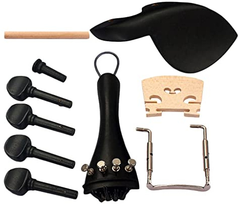 Premium 4/4 Ebenholz Violine Stimmwirbel Kit mit Kinnstütze & Endstiftklemme – Starker Saitenhalter & Steg, Violinen-Zubehör-Set für Geiger, Stimmgeräte, Ersatzteile und Spieler