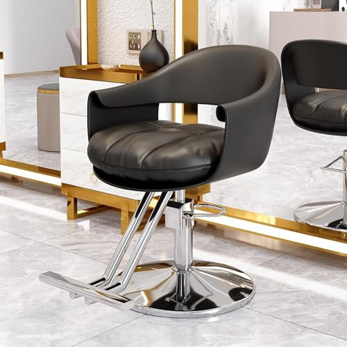 BJSHAOHUA Friseurstuhl höhenverstellbar mit Hydraulik und runde Bodenplatte aus Edelstahl, Friseursessel, Coiffeurstuhl, Friseureinrichtung Barber,A