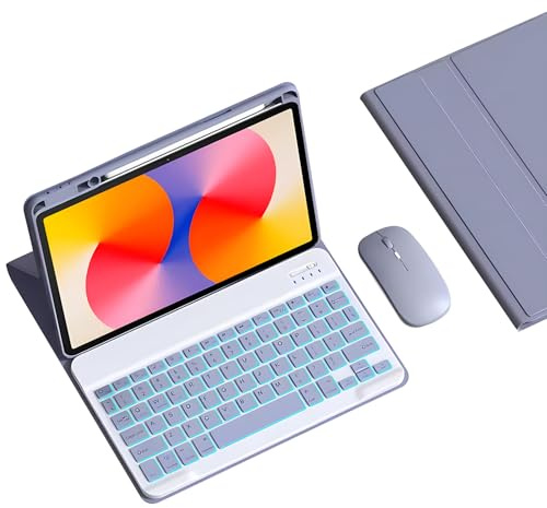 GYSDCAZ Spanish Ñ - Funda con teclado para Huawei Matepad SE de 11 pulgadas 2024, teclado Bluetooth inalámbrico desmontable retroiluminado con soporte para lápices, mouse para tableta, color morado