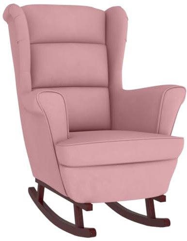 Hommdiy Schaukelstuhl mit Massivholz-Gummibeinen Relaxstuhl Schaukelsessel Schwingsessel Relaxsessel Schwingstuhl Polstersessel Sessel Samt Rosa,Ohne Fußablage