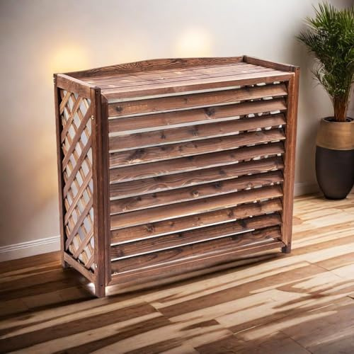 MDXVRKYBC Cache Climatiseur Extérieur en Bois Protection en Bois Massif avec Conception À Persiennes Et Grille Latérale(M)