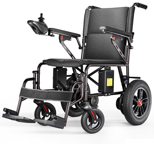 Electric Wheelchair for Adults - 25km Long Travel Range, Lightweight Folding, Motorized Power Chair for Indoor/Outdoor Mobility - Compact Size - Black