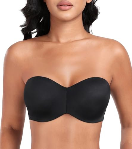 Lemorosy Women's Seamless Strapless Bra Non Padded Anti-Slip Plus Size Bandeau Underwire(Black,36B)