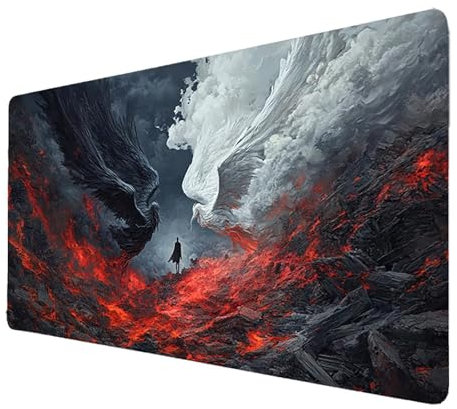 Mauspad 500x250x3mm, Schwarz Mousepad Gaming WassXerdicht Anti-Rutsch mit Vernähte Kanten, Desk Mat Flügel Mouse Pad Pc Zubehör Gaming, Großes Mauspad Gaming Zubehör für Schreibtischdekoration 9700