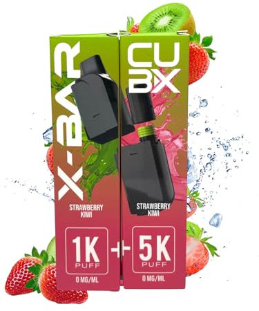 CUBX- double pod remplissable (batterie non incluse) sans nicotine ni tabac, Vente interdite aux personnes âgées de moins de18 ans (saveur : Strawberry Kiwi/Fraise Kiwi Glacé)