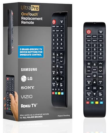 UltraPro OneTouch Universal Remote Replacement Compatible for All Samsung, LG, Sony, Vizio and Roku TV Smart TV, LED, LCD, HDTV, 3D, Series TV, Black, 84011
