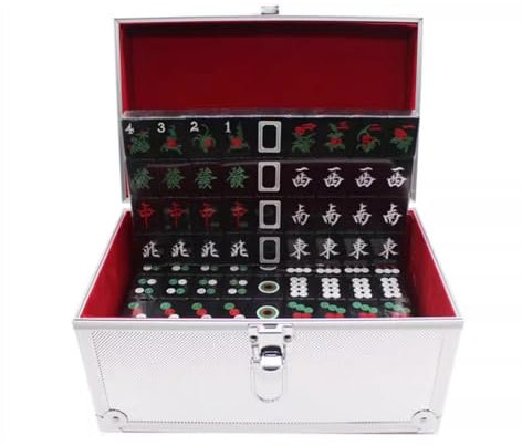 OXOLAMRIN Chinesisches Mahjong-Set, Reise-Mahjong-Spiel, Mahjong 144 Fliesen Schwarz Mahjong Haushalt Hand Mahjong Box Fliesen for Reise Party(B,39mm)