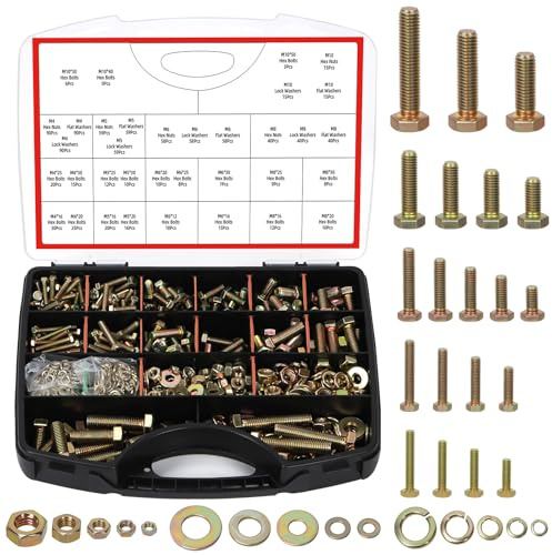 Glarks 1045pcs M4/M5/M6/M8/M10 zinqué grade 8.8 vis à boulon hexagonal avec écrous et rondelles Set, comprend 259pcs boulons hexagonaux, 262pcs écrou hexagonal, 524pcs rondelles
