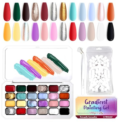 U-Shinein 24 Colors Gradient Painting Gel, With Sponges & Grabber, Set C | 24 Colors Ombre Gel Nail Polish,with 100Pcs Sponges & Metal Grabber, for Ombre Nails Aura Nails, French Manicure DIY Nail Art