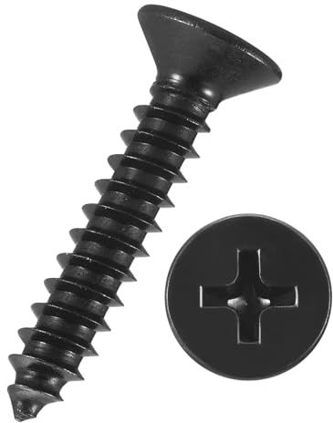 Kozelo 100pcs Phillips Wood Screws #10x1 304 Stainless Steel Black | Flat Head Countersunk Self Tapping Screws for Furniture Assembly, Interior Trim, Outdoor Construction