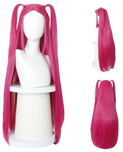 WENAUANG - Peluca rosa para mujer con trenzas, para cosplay de bruja, Halloween, color rosa intenso, pelo rizado realista, para Halloween, carnaval, fiestas temáticas de cosplay