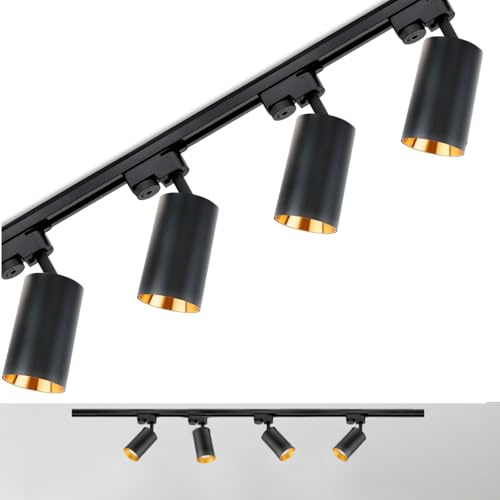 Lumiled Schienensystem Set 1m Schwarz Gold Modern GU10 4x Strahler schwenkbar Deckenschiene Deckenspot Lichtschienensystem Komplettset Deckenstrahler Spotlight Lampe Spot Stromschiene erweiterbar