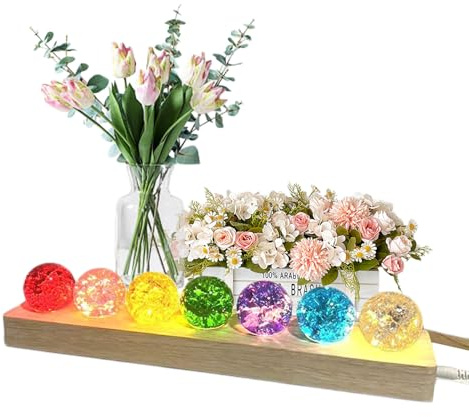7 Farbige Kristallkugel Nachtlicht: 3D Alles Steht Kopf Kugel mit LED-Holzsockel, 360° Drehbar Eis Riss Kugeln für Zuhause Büro Geschenk Mehrfarbig, Fantastische Sternkugel Geschenk für Freunde,Lehrer