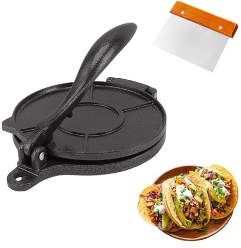 20 cm Molde para tortillas,con mango de madera, raspador de polvo, Tortilladora manual,Tortilladora de aleación de aluminio,Prensa para tortillas,Tortilladora, se puede utilizar para hacer panqueques.