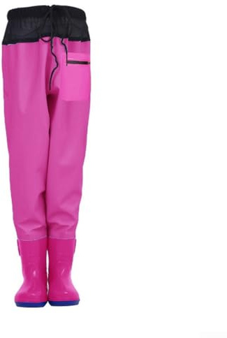 Besttoolifes High Waist Youth Fishing Waders with Boots, Kids Waterproof Fishing Pants for Children Ages 2-13, Slip Resistant Rubber Soles, Chest Length Wading(pink 32)