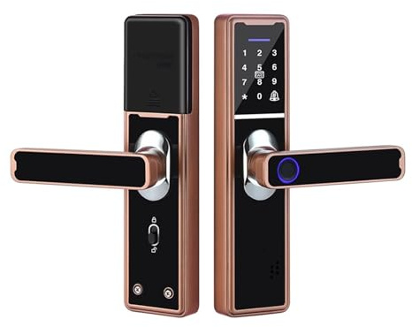 Electronic Smart Lock Keyless Entry Fingerprint Door Lock with Handle Touchscreen Keypad for Hotels Office Smart door locks(Rot)