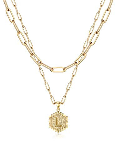 FLXHHX Dainty Gold for Women - 14k de Oro sólido sobre Capas s para Mujeres Lindas Letras hexágono Inicial s para Mujeres en Capas de Oro s para Mujeres Joyas s, 18 Pulgadas,