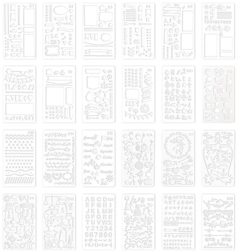 Vauki 24 Pezzi Stencil Riutilizzabili per Pittura, Modello di Pittura Graffiti, Stencil per Scrapbooking, Accessorio per Bricolage per DIY Scrapbooking, Decorazione Murale e per la Casa