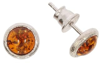 Bernstein Ohrringe von Artisana-Schmuck, kleine runde Ohrstecker aus Bernstein, gefasst in 925/000 Sterling Silber rhodiniert